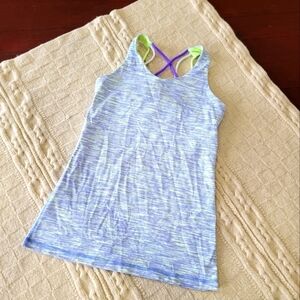 Lululemon Ivivva Girls Strappy Back Tank Heathered Purple Green Neon size 12/14